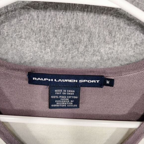 Ralph Lauren Sport Pullover Sweater Womens Size M Lavender White Striped V-Neck - Picture 7 of 11